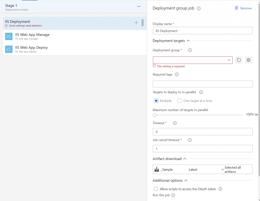 Azure Pipelines Release steps configuration