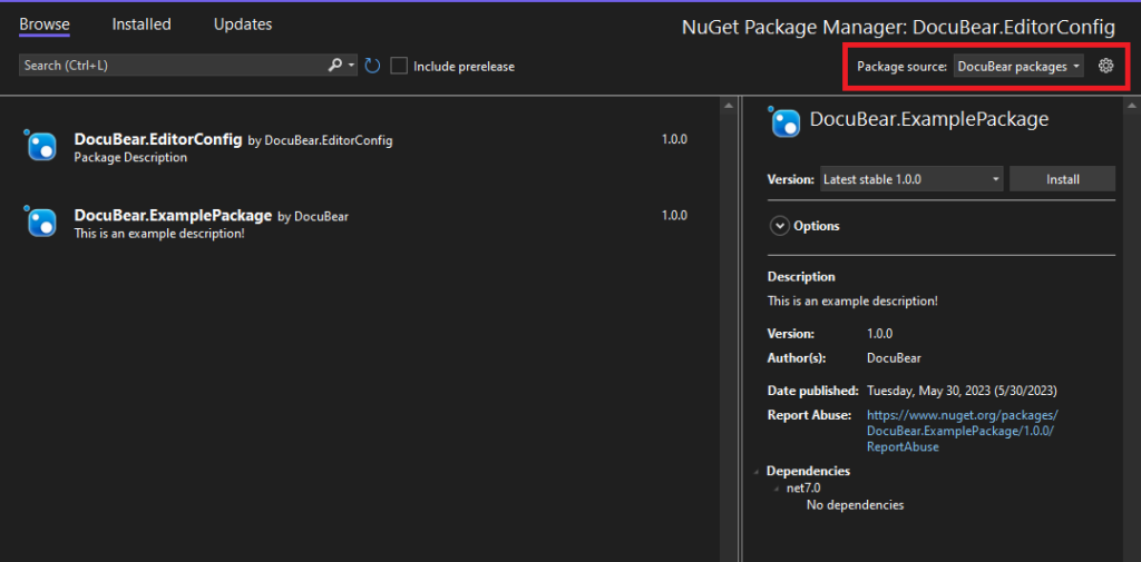 NuGet Package manager GUI